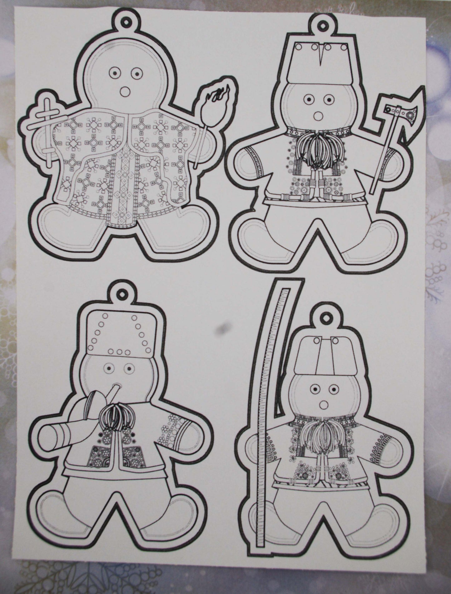 Ukrainian Gingerbread Carolers Paper Ornaments