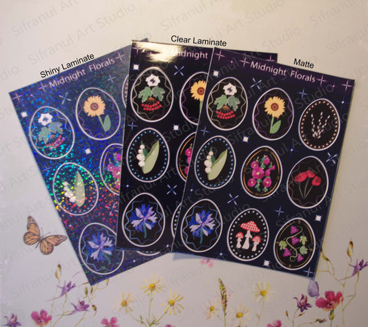 Midnight Florals Pysanky Sticker Sheets